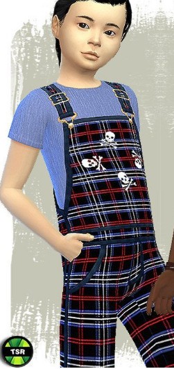 模拟人生4小孩骷髅格子衫长裤MOD