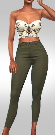 模拟人生4高腰牛仔裤时尚紧身胸衣MOD